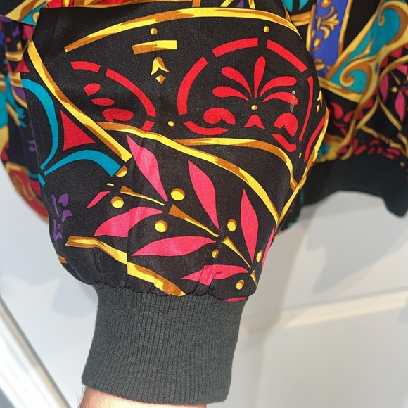 Vintage silk colorful whimsical geometric funky unique lightweight bomber jacket - Picture 3 of 12
